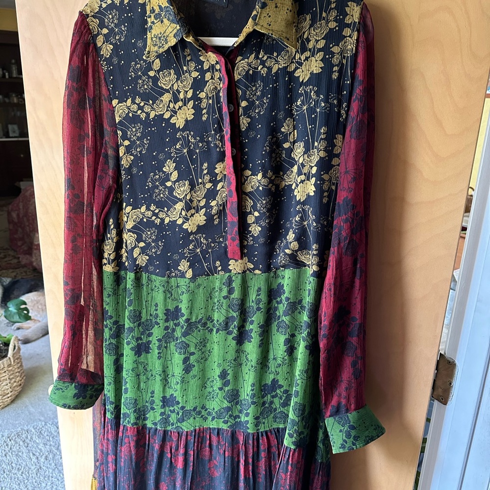 ❤️Anthropologie Mixed Roses Print 100% Silk Maxi Dress💋 by Carolina K size L - Picture 13 of 14